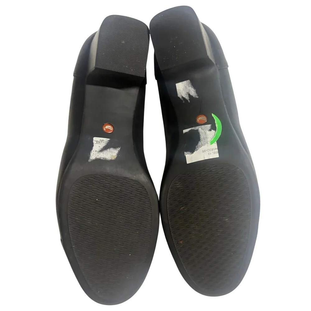 Clarks Unstructured Black Leather Block Heel Pumps Round Toe‎ Womens 10 M